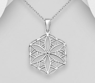 925 Sterling Silver Oxidized Filigree Flower Of Life Pendant