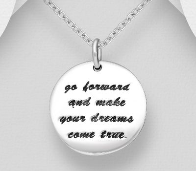 925 Sterling Silver Message Pendant, Engraved with 