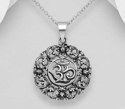 925 Sterling Silver Oxidized Om Sign Pendant