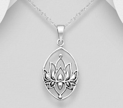 925 Sterling Silver Oxidized Lotus Pendant