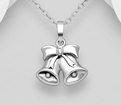 Şəkli böyütmək üçün tiklayın 925 Sterling Silver Oxidized Bell And Bow Pendant