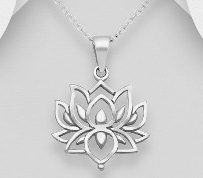 925 Sterling Silver Oxidized Lotus Pendant