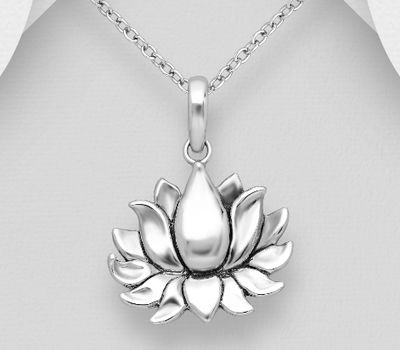 925 Sterling Silver Oxidized Lotus Pendant