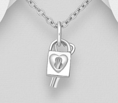 Şəkli böyütmək üçün tiklayın 925 Sterling Silver Heart, Key and Lock Pendant
