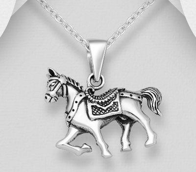 925 Sterling Silver Oxidized Horse Pendant