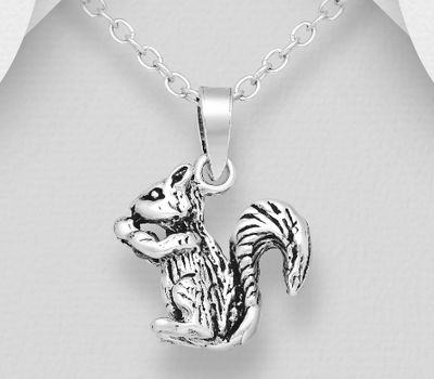925 Sterling Silver Oxidized Squirrel Pendant