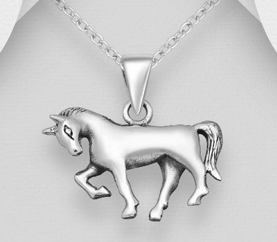 925 Sterling Silver Oxidized Horse Pendant