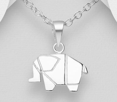925 Sterling Silver Origami Elephant Pendant