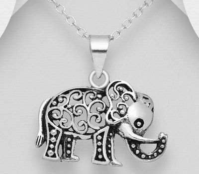 925 Sterling Silver Oxidized Elephant Pendant