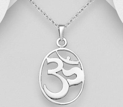 Sterling silver Hindu mantra pendant.