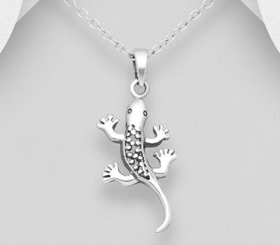 Sterling silver lizard, gecko pendant.