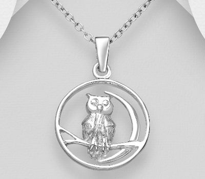 925 Sterling Silver Branch and Owl Pendant