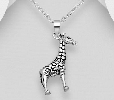 925 Sterling Silver Oxidized Giraffe Pendant