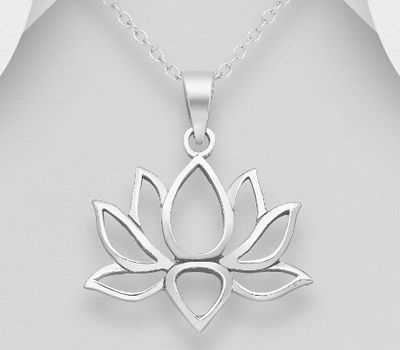 925 Sterling Silver Lotus Oxidized Pendant