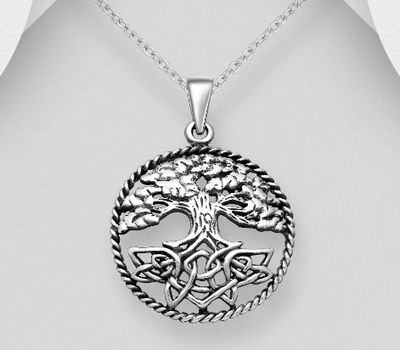 925 Sterling Silver Oxidized Celtic & Tree Of Life Pendant