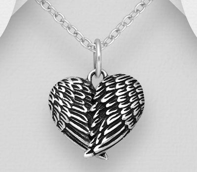 925 Sterling Silver Angel Wings and Heart Pendant