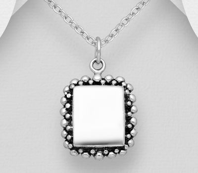 925 Sterling Silver Oxidized Ball Rectangle Pendant