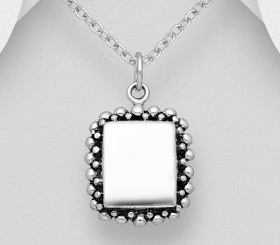 Şəkli böyütmək üçün tiklayın 925 Sterling Silver Oxidized Ball Rectangle Pendant