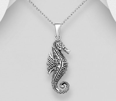 925 Sterling Silver Oxidized Seahorse Pendant