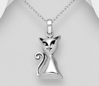 925 Sterling Silver Oxidized Cat Pendant