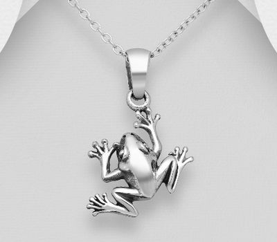 925 Sterling Silver Oxidized Frog Pendant