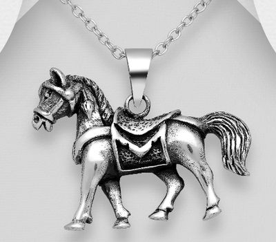 925 Sterling Silver Oxidized Horse Pendant