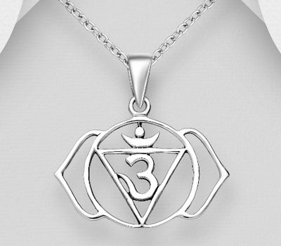 925 Sterling Silver Om Sign and Third Eye Chakra Pendant