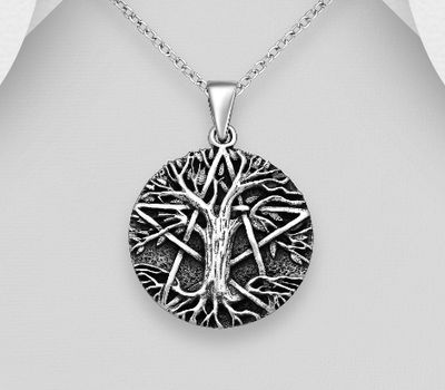 925 Sterling Silver Oxidized Star and Tree of Life Pendant