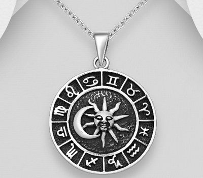 Şəkli böyütmək üçün tiklayın 925 Sterling Silver Moon and Sun and Zodiac Pendant