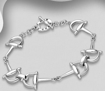 Şəkli böyütmək üçün tiklayın 925 Sterling Silver Horse Snaffle and Horseshoe Bracelet