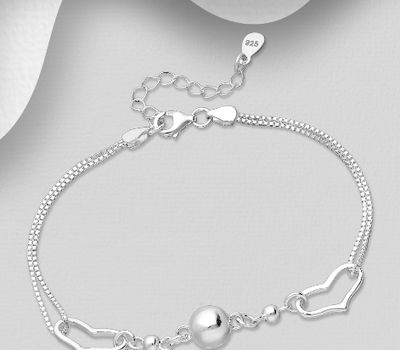 925 Sterling Silver Ball and Heart Bracelet