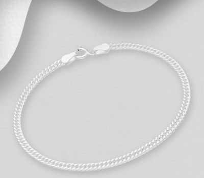 ITALIAN DELIGHT - 925 Sterling Silver Curb Bracelet, 3 mm Wide. Made in Italy.