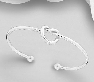 925 Sterling Silver Ball and Love Knot Cuff Bracelet