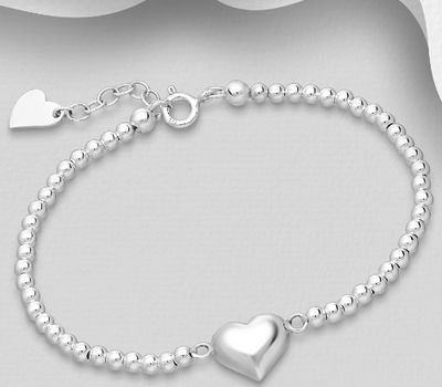 925 Sterling Silver Heart & Ball Bracelet