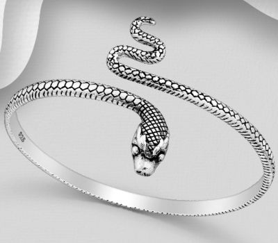 925 Sterling Silver Oxidized Snake Cuff Bracelet