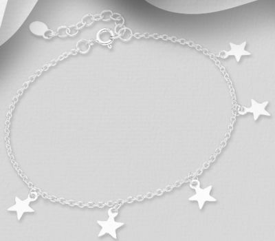 Şəkli böyütmək üçün tiklayın 925 Sterling Silver Star Dangle Bracelet