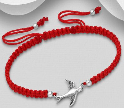 Şəkli böyütmək üçün tiklayın 925 Sterling Silver Bird with Adjustable Thread Bracelet