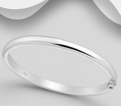 925 Sterling Silver Bangle, 5 mm Wide.