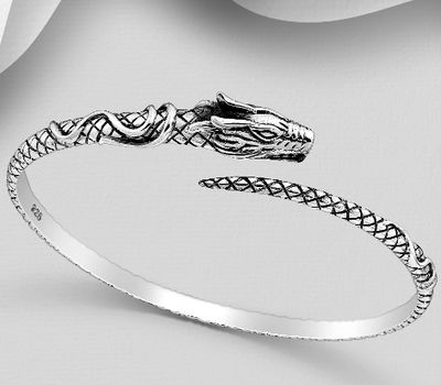 Şəkli böyütmək üçün tiklayın 925 Sterling Silver Oxidized Dragon Cuff Bracelet
