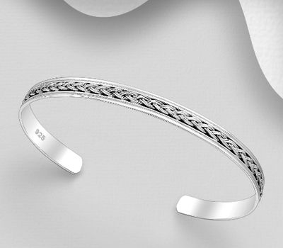 925 Sterling Silver Oxidized Weave Pattern Cuff Bracelet
