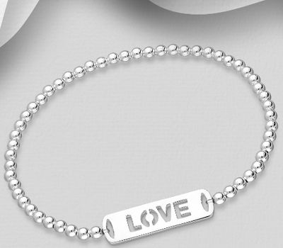 925 Sterling Silver Ball Stretch Bracelet with Message 