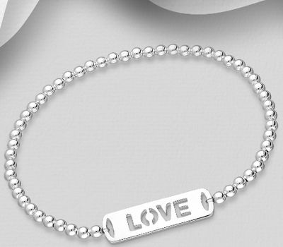 Şəkli böyütmək üçün tiklayın 925 Sterling Silver Ball Stretch Bracelet with Message