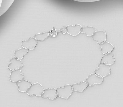 Şəkli böyütmək üçün tiklayın 925 Sterling Silver Heart Links Bracelet