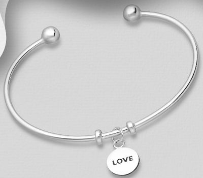 Şəkli böyütmək üçün tiklayın 925 Sterling Silver Oxidized Adjustable “LOVE” Tag Cuff Bracelet