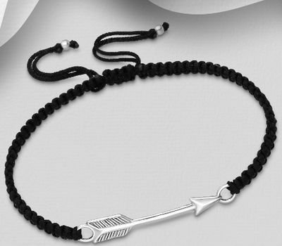 Şəkli böyütmək üçün tiklayın 925 Sterling Silver Arrow with Adjustable Thread Bracelet