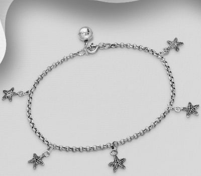 925 Sterling Silver Oxidized Chime Ball and Starfish Bracelet