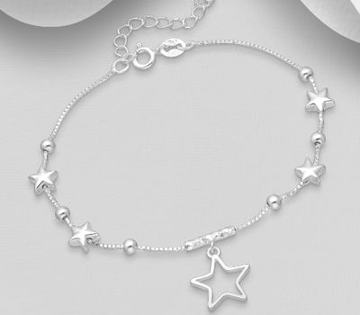 ITALIAN DELIGHT - 925 Sterling Silver Star Bracelet, Made in Italy.