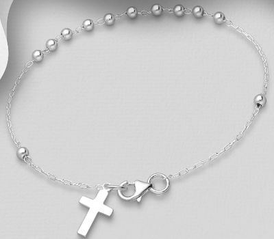 Şəkli böyütmək üçün tiklayın 925 Sterling Silver Ball & Cross Bracelet