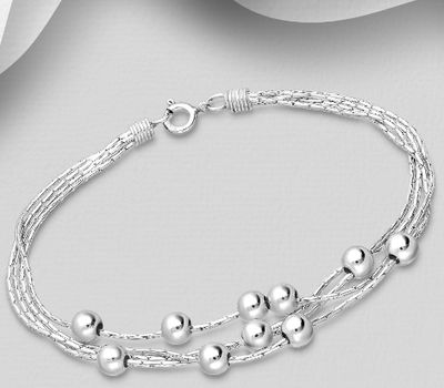 925 Sterling Silver Ball Multi Chain Bracelet