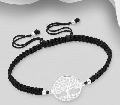 Şəkli böyütmək üçün tiklayın 925 Sterling Silver Tree Of Life with Adjustable Thread Bracelet